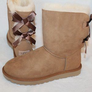NEW UGG BAILEY BOW II SUEDE BOW BOOTS CHESTNUT